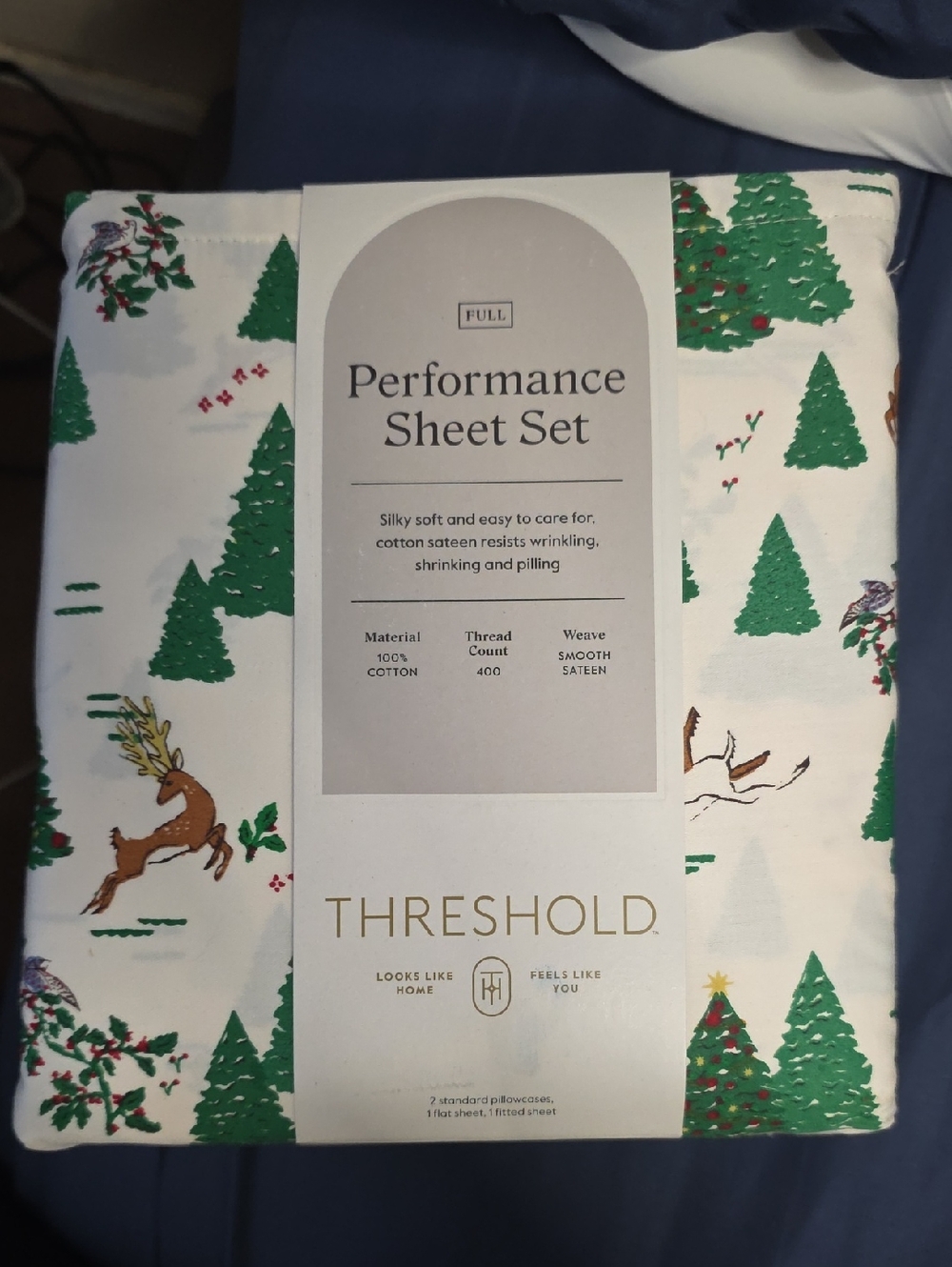 Threshold Performance Sheet Set - White & Green Holiday Print (Full)